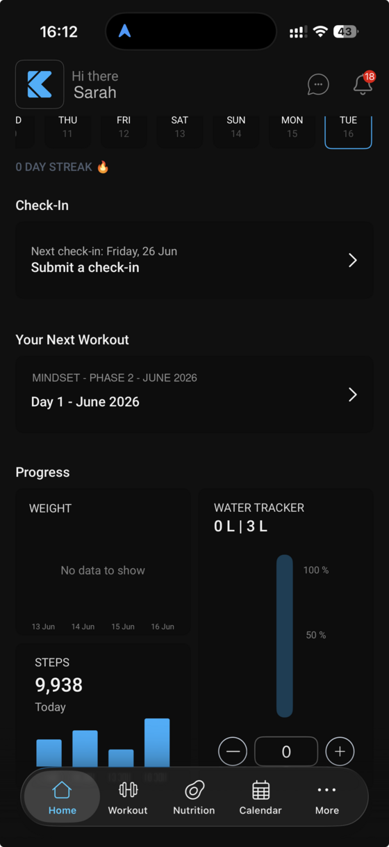 The Mindset Body Transformations member app: workouts, check-ins, nutrition and progress tracking